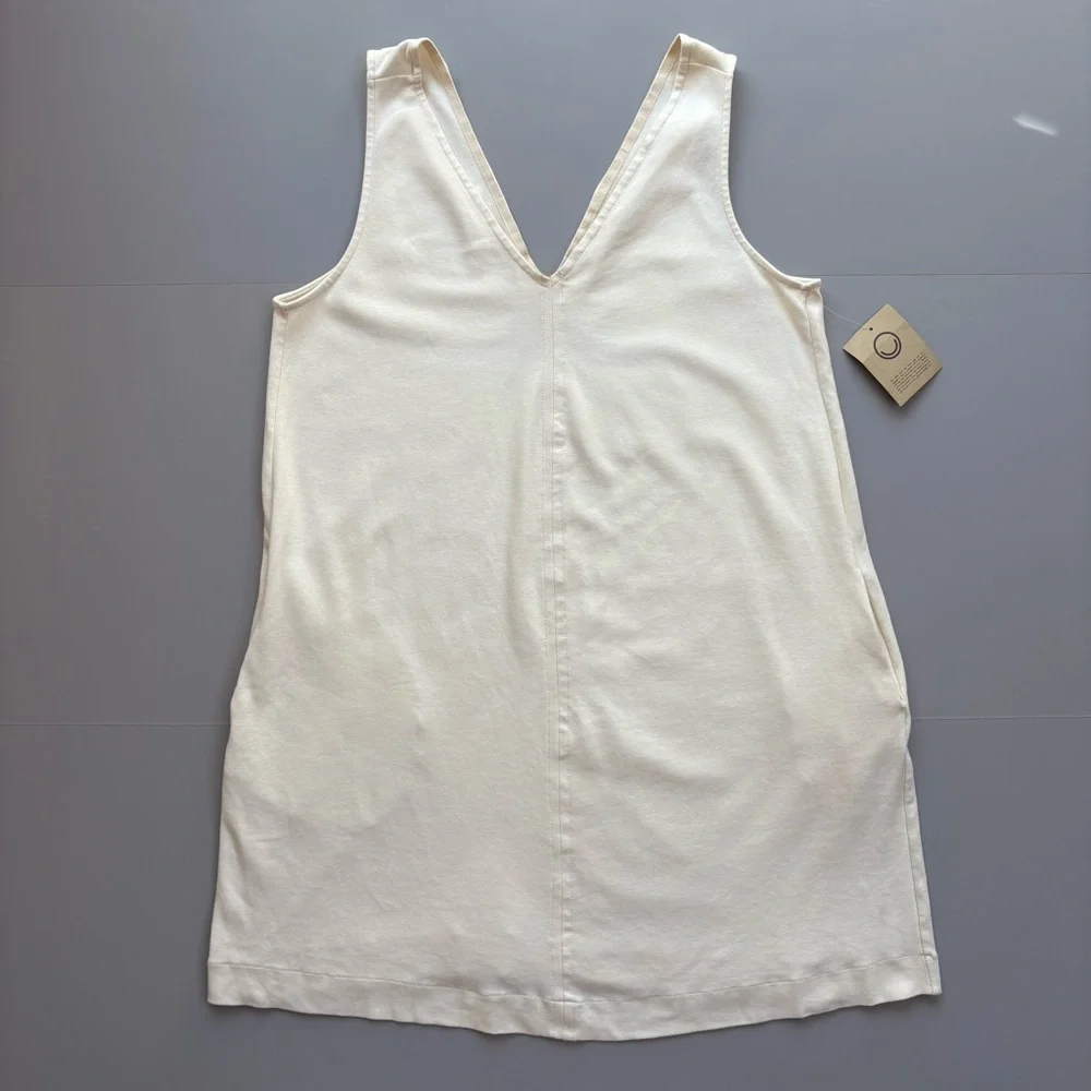 For Days Sleeveless 100% Organic Cotton XL Dress Side Pockets V-Neck Minimalist